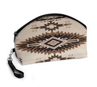 GHENBLT Native American Cosmetic Bag for Women Makeup Organizer with Wide Opening & Handle Waterproof PU Leather Zipper Pouch Portable Toiletry Bag for Skincare Brush Travel Essentials
