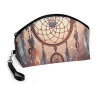 GHENBLT Native American Dream Catcher Cosmetic Bag for Women Makeup Organizer with Wide Opening & Handle Waterproof PU Leather Zipper Pouch Portable Toiletry Bag for Skincare Brush Travel Essentials