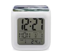 GHENBLT Niagara Falls Alarm Clocks LED Digital Clock with 7 Colors Changing 3" Cube Wake Up Clock with Temperature Snooze Silent Night Light Battery Operated Beside Lamp for Bedroom Decor