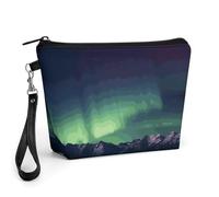 GHENBLT Northern Aurora Night Cosmetic Bag for Women Makeup Organizer with Wide Opening & Handle Waterproof PU Leather Zipper Pouch Portable Toiletry Bag for Skincare Brush Travel Essentials