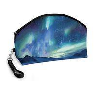 GHENBLT Northern Lights Cosmetic Bag for Women Makeup Organizer with Wide Opening & Handle Waterproof PU Leather Zipper Pouch Portable Toiletry Bag for Skincare Brush Travel Essentials