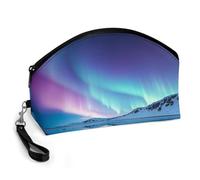 GHENBLT Northern Lights Cosmetic Bag for Women Makeup Organizer with Wide Opening & Handle Waterproof PU Leather Zipper Pouch Portable Toiletry Bag for Skincare Brush Travel Essentials