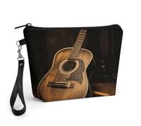 GHENBLT Old West Guitar Cosmetic Bag for Women Makeup Organizer with Wide Opening & Handle Waterproof PU Leather Zipper Pouch Portable Toiletry Bag for Skincare Brush Travel Essentials