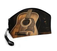 GHENBLT Old West Guitar Cosmetic Bag for Women Makeup Organizer with Wide Opening & Handle Waterproof PU Leather Zipper Pouch Portable Toiletry Bag for Skincare Brush Travel Essentials