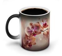 GHENBLT Orchid on Background Magic Color Changing Mug 11 Oz Reveals Surprise Design with Hot Coffee Heat Sensitive Black Ceramic Cup Fun Novelty Gift for Christmas Birthday Office for Men Women