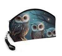 GHENBLT Owl on Tree Cosmetic Bag for Women Makeup Organizer with Wide Opening & Handle Waterproof PU Leather Zipper Pouch Portable Toiletry Bag for Skincare Brush Travel Essentials