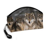 GHENBLT Pack of Wolves Cosmetic Bag for Women Makeup Organizer with Wide Opening & Handle Waterproof PU Leather Zipper Pouch Portable Toiletry Bag for Skincare Brush Travel Essentials