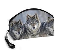 GHENBLT Pack of Wolves Cosmetic Bag for Women Makeup Organizer with Wide Opening & Handle Waterproof PU Leather Zipper Pouch Portable Toiletry Bag for Skincare Brush Travel Essentials