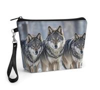 GHENBLT Pack of Wolves Cosmetic Bag for Women Makeup Organizer with Wide Opening & Handle Waterproof PU Leather Zipper Pouch Portable Toiletry Bag for Skincare Brush Travel Essentials