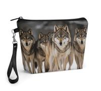 GHENBLT Pack of Wolves Cosmetic Bag for Women Makeup Organizer with Wide Opening & Handle Waterproof PU Leather Zipper Pouch Portable Toiletry Bag for Skincare Brush Travel Essentials