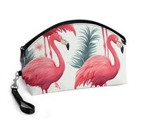 GHENBLT Pink Flamingo Pattern Cosmetic Bag for Women Makeup Organizer with Wide Opening & Handle Waterproof PU Leather Zipper Pouch Portable Toiletry Bag for Skincare Brush Travel Essentials