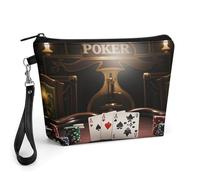 GHENBLT Poker Tournament Cosmetic Bag for Women Makeup Organizer with Wide Opening & Handle Waterproof PU Leather Zipper Pouch Portable Toiletry Bag for Skincare Brush Travel Essentials