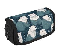 GHENBLT Polar Bear Pattern Pencil Case Organizer Large Capacity Cute Pen Pouch with 3 Compartment Office Stationery Large Pencil Bags with Zipper Fabric Pen Bag for Adults Portable Makeup Bag (Black)