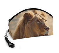 GHENBLT Prairie Lion Cosmetic Bag for Women Makeup Organizer with Wide Opening & Handle Waterproof PU Leather Zipper Pouch Portable Toiletry Bag for Skincare Brush Travel Essentials