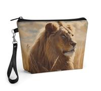 GHENBLT Prairie Lion Cosmetic Bag for Women Makeup Organizer with Wide Opening & Handle Waterproof PU Leather Zipper Pouch Portable Toiletry Bag for Skincare Brush Travel Essentials