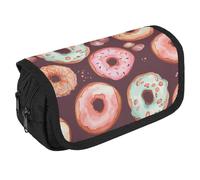 GHENBLT Pretty Donuts Pencil Case Organizer Large Capacity Cute Pen Pouch with 3 Compartment Office Stationery Large Pencil Bags with Zipper Fabric Pen Bag for Adults Portable Makeup Bag (Black)