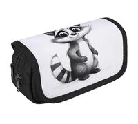 GHENBLT Raccoon Painting Pencil Case Organizer Large Capacity Cute Pen Pouch with 3 Compartment Office Stationery Large Pencil Bags with Zipper Fabric Pen Bag for Adults Portable Makeup Bag (Black)