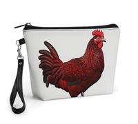 GHENBLT Red Chicken Cosmetic Bag for Women Makeup Organizer with Wide Opening & Handle Waterproof PU Leather Zipper Pouch Portable Toiletry Bag for Skincare Brush Travel Essentials