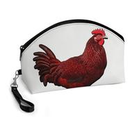 GHENBLT Red Chicken Cosmetic Bag for Women Makeup Organizer with Wide Opening & Handle Waterproof PU Leather Zipper Pouch Portable Toiletry Bag for Skincare Brush Travel Essentials