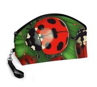 GHENBLT Red Ladybug Cosmetic Bag for Women Makeup Organizer with Wide Opening & Handle Waterproof PU Leather Zipper Pouch Portable Toiletry Bag for Skincare Brush Travel Essentials