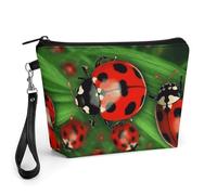 GHENBLT Red Ladybug Cosmetic Bag for Women Makeup Organizer with Wide Opening & Handle Waterproof PU Leather Zipper Pouch Portable Toiletry Bag for Skincare Brush Travel Essentials