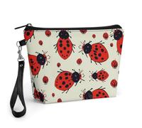GHENBLT Red Ladybug Cosmetic Bag for Women Makeup Organizer with Wide Opening & Handle Waterproof PU Leather Zipper Pouch Portable Toiletry Bag for Skincare Brush Travel Essentials