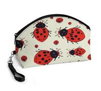 GHENBLT Red Ladybug Cosmetic Bag for Women Makeup Organizer with Wide Opening & Handle Waterproof PU Leather Zipper Pouch Portable Toiletry Bag for Skincare Brush Travel Essentials