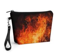 GHENBLT Roaring Flame Cosmetic Bag for Women Makeup Organizer with Wide Opening & Handle Waterproof PU Leather Zipper Pouch Portable Toiletry Bag for Skincare Brush Travel Essentials