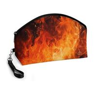 GHENBLT Roaring Flame Cosmetic Bag for Women Makeup Organizer with Wide Opening & Handle Waterproof PU Leather Zipper Pouch Portable Toiletry Bag for Skincare Brush Travel Essentials