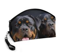 GHENBLT Rottweiler Wallpaper Cosmetic Bag for Women Makeup Organizer with Wide Opening & Handle Waterproof PU Leather Zipper Pouch Portable Toiletry Bag for Skincare Brush Travel Essentials