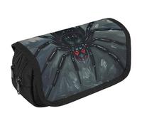 GHENBLT Scary Spider Pencil Case Organizer Large Capacity Cute Pen Pouch with 3 Compartment Office Stationery Large Pencil Bags with Zipper Fabric Pen Bag for Adults Portable Makeup Bag (Black)