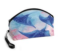 GHENBLT Sea Animals Stingrays Cosmetic Bag for Women Makeup Organizer with Wide Opening & Handle Waterproof PU Leather Zipper Pouch Portable Toiletry Bag for Skincare Brush Travel Essentials