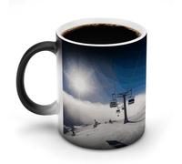 GHENBLT Ski Lift at Sunshine Magic Color Changing Mug 11 Oz Reveals Surprise Design with Hot Coffee Heat Sensitive Black Ceramic Cup Fun Novelty Gift for Christmas Birthday Office for Men Women