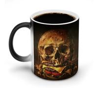 GHENBLT Skull Cheese Gourmet Magic Color Changing Mug 11 Oz Reveals Surprise Design with Hot Coffee Heat Sensitive Black Ceramic Cup Fun Novelty Gift for Christmas Birthday Office for Men Women