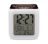 GHENBLT Skulls Day of The Dead Alarm Clocks LED Digital Clock with 7 Colors Changing 3" Cube Wake Up Clock with Temperature Snooze Silent Night Light Battery Operated Beside Lamp for Bedroom Decor
