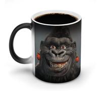 GHENBLT Smiling Gorilla Magic Color Changing Mug 11 Oz Reveals Surprise Design with Hot Coffee Heat Sensitive Black Ceramic Cup Fun Novelty Gift for Christmas Birthday Office for Men Women