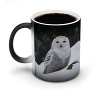 GHENBLT Snow Owl Magic Color Changing Mug 11 Oz Reveals Surprise Design with Hot Coffee Heat Sensitive Black Ceramic Cup Fun Novelty Gift for Christmas Birthday Office for Men Women