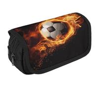 GHENBLT Soccer Flame Pencil Case Organizer Large Capacity Cute Pen Pouch with 3 Compartment Office Stationery Large Pencil Bags with Zipper Fabric Pen Bag for Adults Portable Makeup Bag (Black)