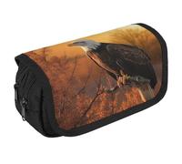 GHENBLT Sunset Bald Eagle Pencil Case Organizer Large Capacity Cute Pen Pouch with 3 Compartment Office Stationery Large Pencil Bags with Zipper Fabric Pen Bag for Adults Portable Makeup Bag (Black)