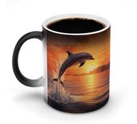 GHENBLT Sunset Dolphin Magic Color Changing Mug 11 Oz Reveals Surprise Design with Hot Coffee Heat Sensitive Black Ceramic Cup Fun Novelty Gift for Christmas Birthday Office for Men Women