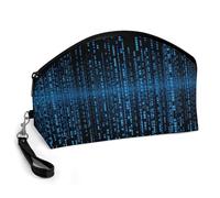 GHENBLT The Blue Binary Matrix Cosmetic Bag for Women Makeup Organizer with Wide Opening & Handle Waterproof PU Leather Zipper Pouch Portable Toiletry Bag for Skincare Brush Travel Essentials