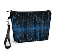 GHENBLT The Blue Binary Matrix Cosmetic Bag for Women Makeup Organizer with Wide Opening & Handle Waterproof PU Leather Zipper Pouch Portable Toiletry Bag for Skincare Brush Travel Essentials