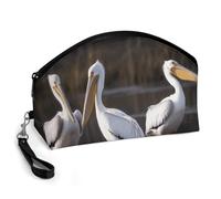 GHENBLT Three Pelicans Cosmetic Bag for Women Makeup Organizer with Wide Opening & Handle Waterproof PU Leather Zipper Pouch Portable Toiletry Bag for Skincare Brush Travel Essentials