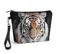 GHENBLT Tiger Cosmetic Bag for Women Makeup Organizer with Wide Opening & Handle Waterproof PU Leather Zipper Pouch Portable Toiletry Bag for Skincare Brush Travel Essentials