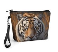 GHENBLT Tiger Cosmetic Bag for Women Makeup Organizer with Wide Opening & Handle Waterproof PU Leather Zipper Pouch Portable Toiletry Bag for Skincare Brush Travel Essentials