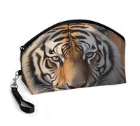 GHENBLT Tiger Cosmetic Bag for Women Makeup Organizer with Wide Opening & Handle Waterproof PU Leather Zipper Pouch Portable Toiletry Bag for Skincare Brush Travel Essentials