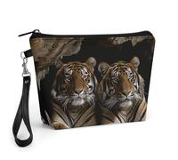 GHENBLT Tiger in Cave Cosmetic Bag for Women Makeup Organizer with Wide Opening & Handle Waterproof PU Leather Zipper Pouch Portable Toiletry Bag for Skincare Brush Travel Essentials