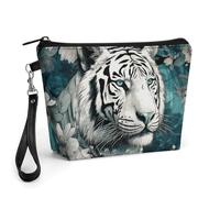 GHENBLT Tiger in Jungle Cosmetic Bag for Women Makeup Organizer with Wide Opening & Handle Waterproof PU Leather Zipper Pouch Portable Toiletry Bag for Skincare Brush Travel Essentials