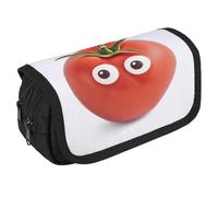 GHENBLT Tomato Pencil Case Organizer Large Capacity Cute Pen Pouch with 3 Compartment Office Stationery Large Pencil Bags with Zipper Fabric Pen Bag for Adults Portable Makeup Bag (Black)