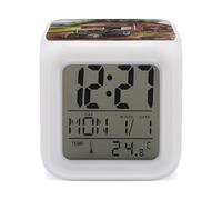 GHENBLT Tractor on The Farm Alarm Clocks LED Digital Clock with 7 Colors Changing 3" Cube Wake Up Clock with Temperature Snooze Silent Night Light Battery Operated Beside Lamp for Bedroom Decor